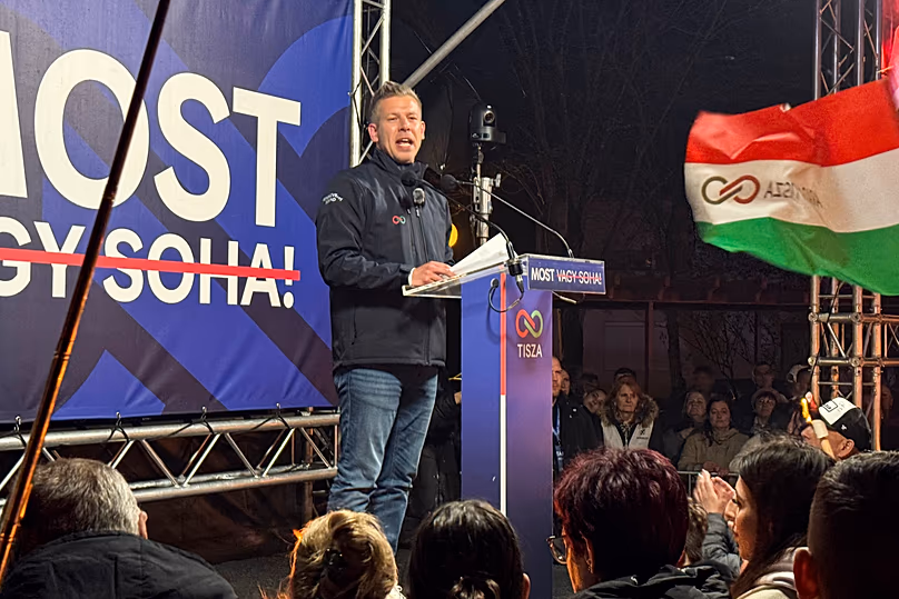 Péter Magyar at a campaign rally.
