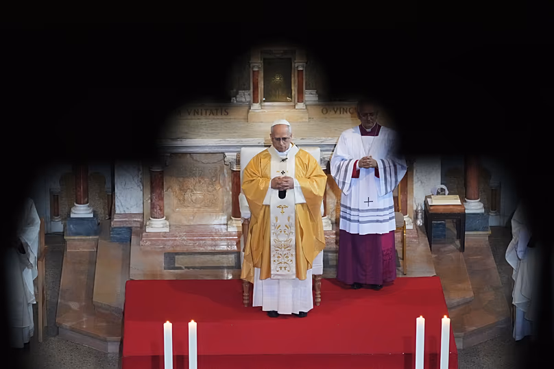 Pope Leo XIV celebrates a Mass in the Saint Augustine Basilica in Annaba, 14 April, 2026