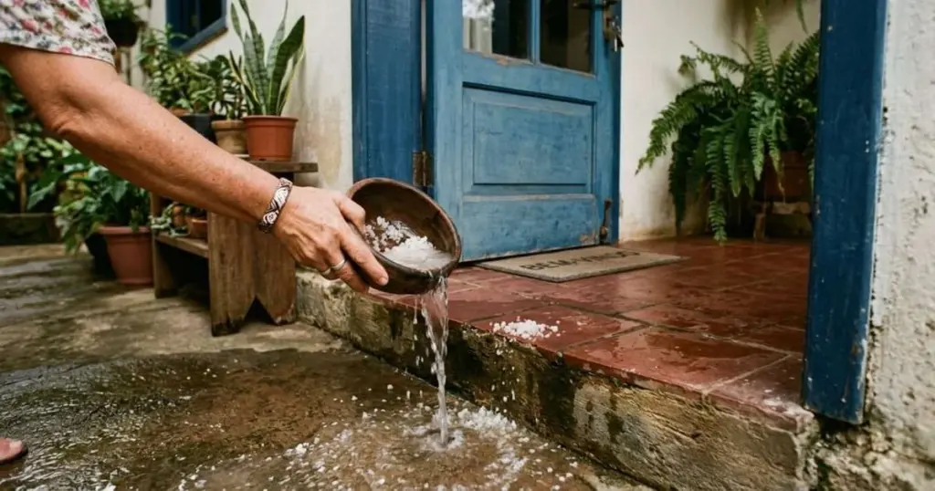 Agua y sal gruesa en la entrada: el secreto milenario para blindar tu hogar contra lo negativo e insectos