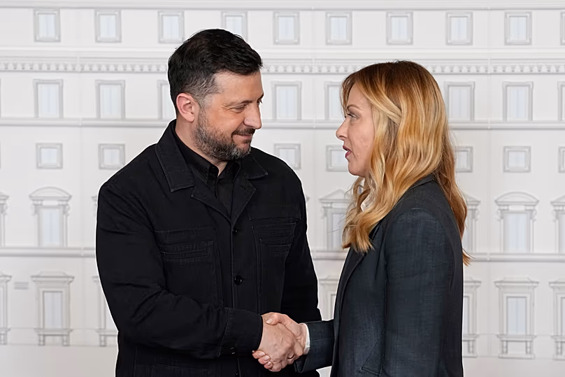 Italy's Premier Giorgia Meloni meets Ukraine's President Volodymyr Zelenskyy in Rome, 15 April, 2026