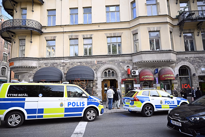 Police vehicles are parked outside Morocco's embassy in Stockholm, 30 September, 2024