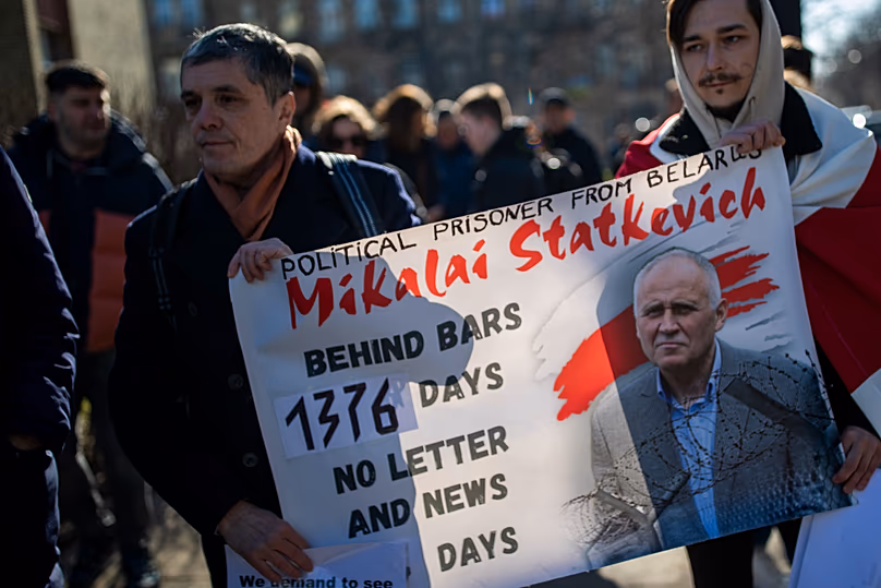 Belarusian people attend a protest demanding freedom for political prisoners in Belarus, 8 March, 2024