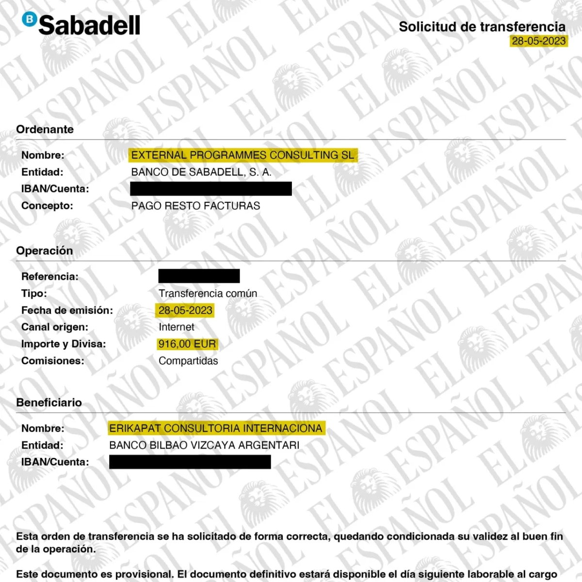 Transferencia desde la empresa de Víctor Ábalos a la de Koldo García.