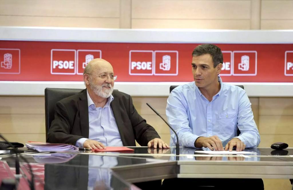 José Félix Tezanos y Pedro Sánchez en la constitución del patronato de la Fundación Pablo Iglesias en 2017.