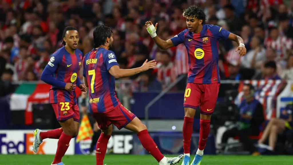 Lamine Yamal celebra su gol ante el Atlético de Madrid.