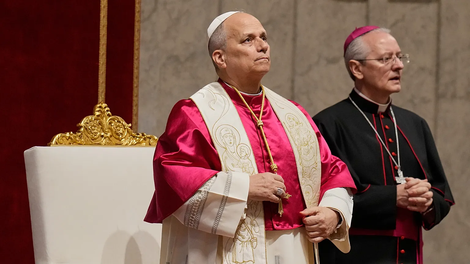 Pope Leo XIV leads a vigil for peace inside St. Peter's Basilica at the Vatican, Saturday, April 11, 2026.