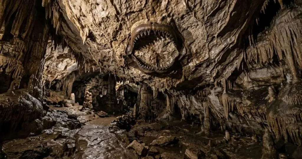 Descubren fósiles de gigantescos tiburones prehistóricos en el techo de una cueva