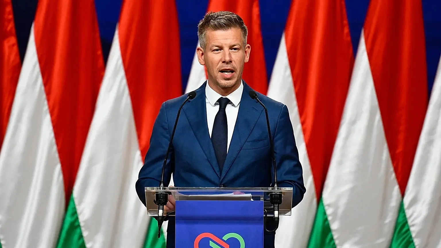 Peter Magyar speaks to the media in Budapest, Hungary, Monday, April 13, 2026, after defeating Prime Minister Viktor Orban's party in the country's parliamentary elections. (A