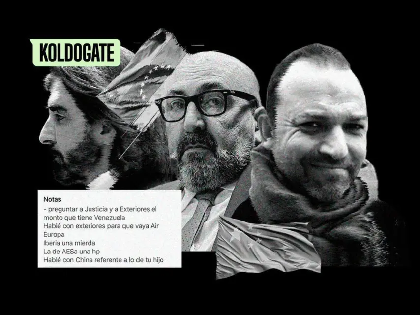 Javier Hidalgo, Koldo García, Víctor Ábalos y las banderas de Venezuela y China junta a una nota en la agenda del asesor de José Luis Ábalos.