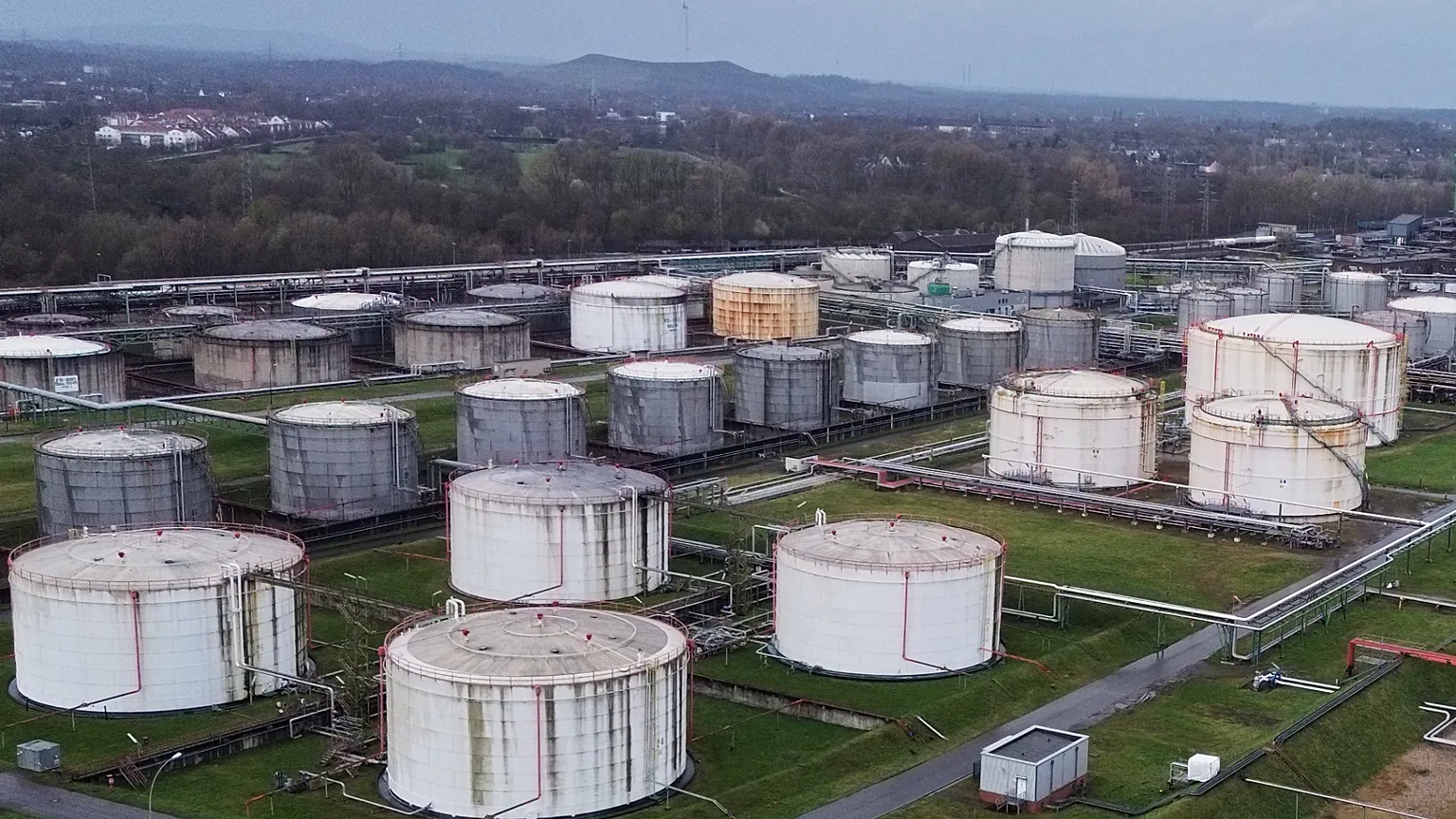 Big oil tanks are pictured in front the BP refinery in Gelsenkirchen, one of the biggest fuel producers in Germany, Wednesday, March 11, 2026. 