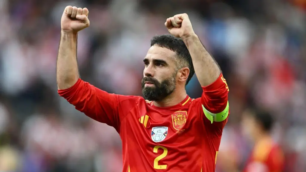Dani Carvajal, durante un partido con la selección española.