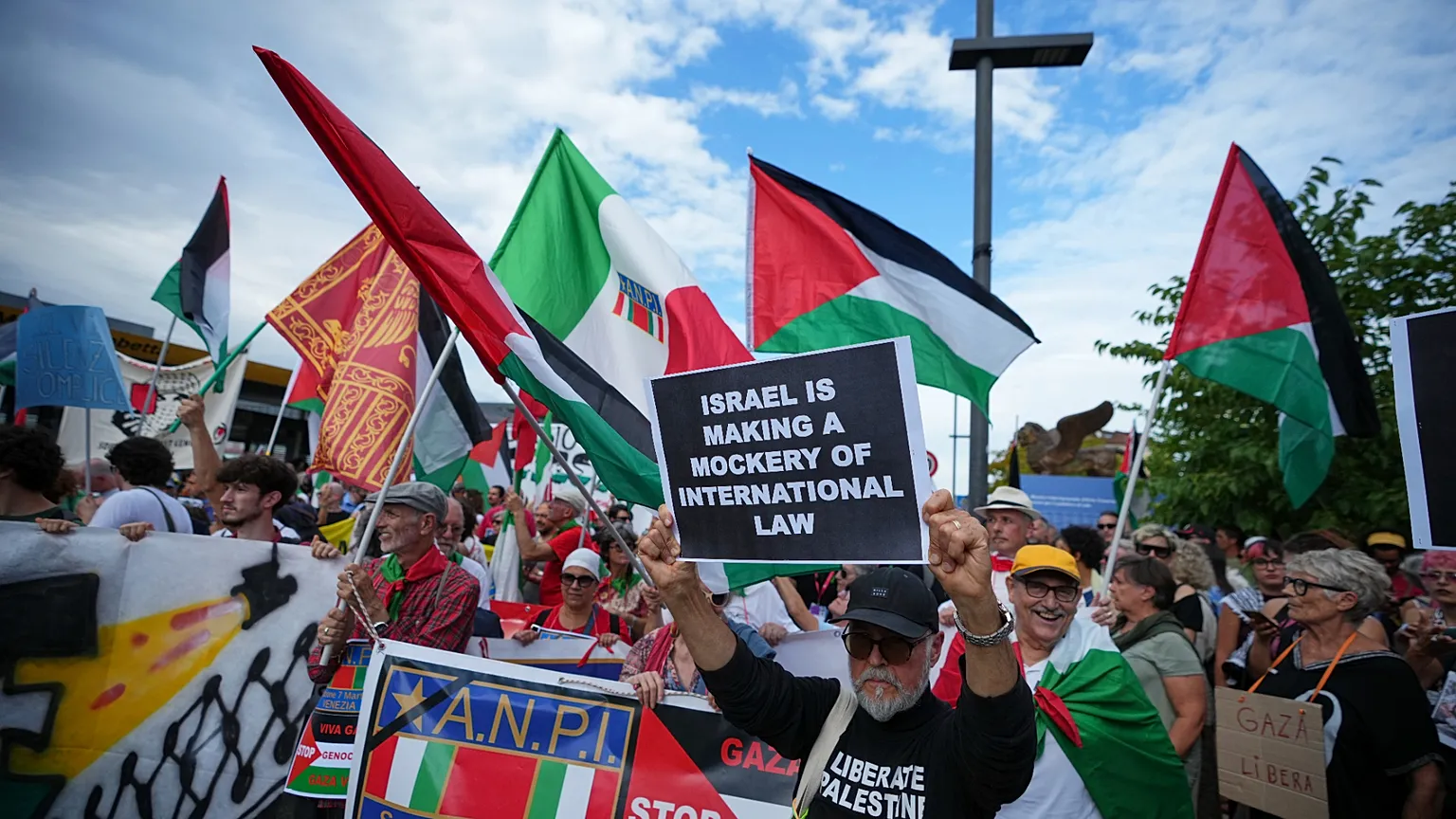 A demonstration in support of the Palestinian people in Gaza in Venice, Italy, in August 2025