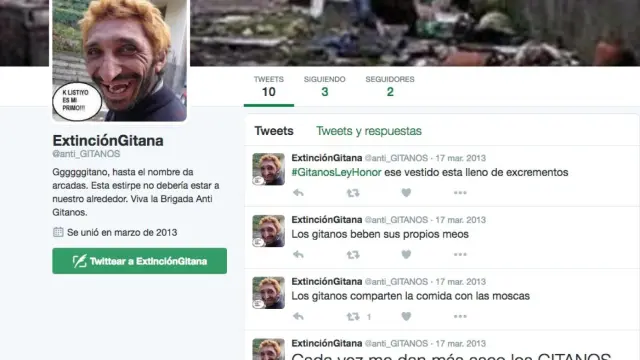 Cuenta de Twitter @anti_gitanos