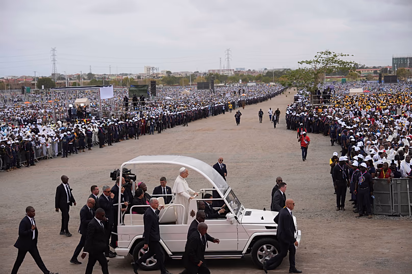 Pope Leo XIV arrives in Kilamba, around 30 kilometres south of Luanda in Angola