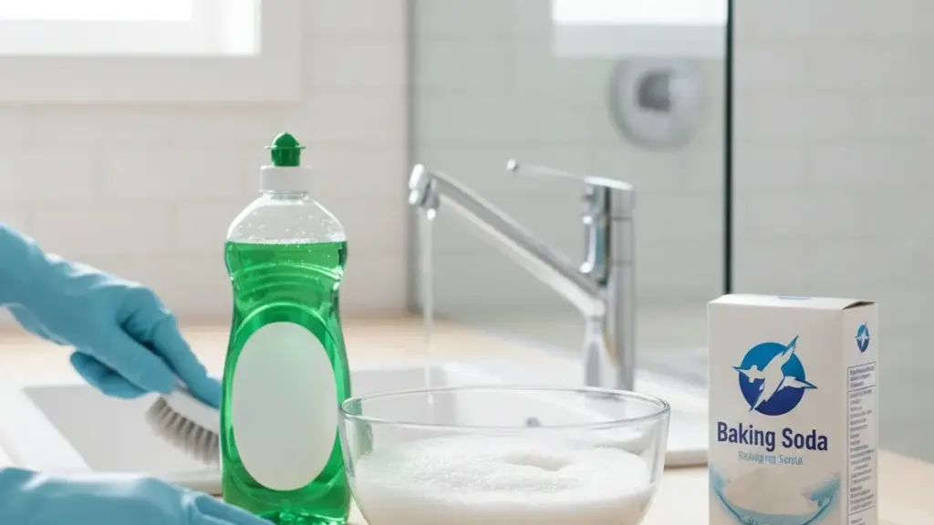 Grasa difícil: mezcla Bicarbonato de sodio y detergente para platos así