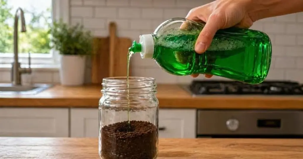 Grasa quemada en la cocina: mezcla café molido usado con detergente