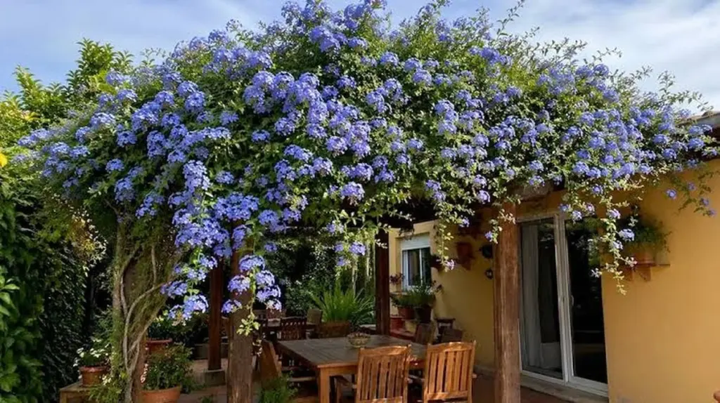 Jazmín del cielo: el truco del acolchado para un Plumbago auriculata de cine