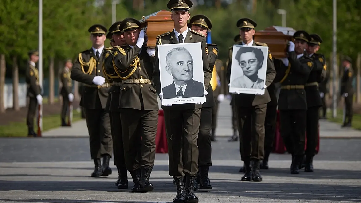 Ceremony marking reburial of remains of 20th-century Ukrainian military leader Andrii Melnyk. Kyiv region, 25 May, 2026 