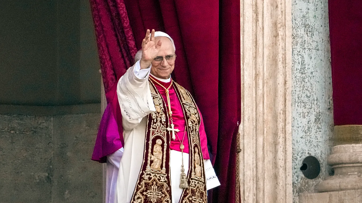 Pope Leo XIV exits the Loggia of St. Peter's Basilica after his election as Pontiff (8 May 2025)