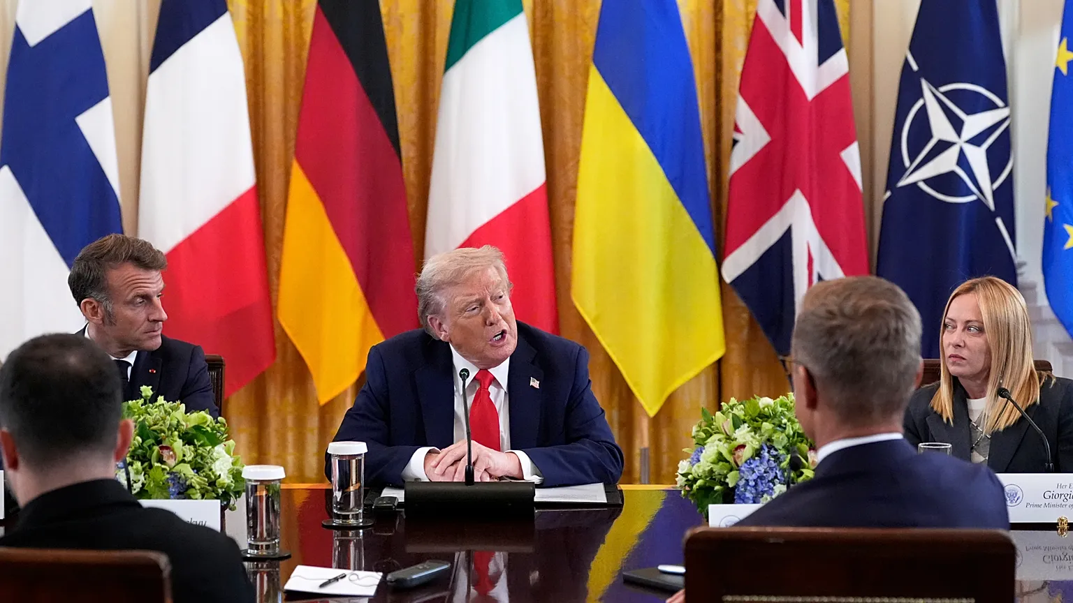 Donald Trump speaking to EU leaders at the White House on Monday 18 August, 2025.