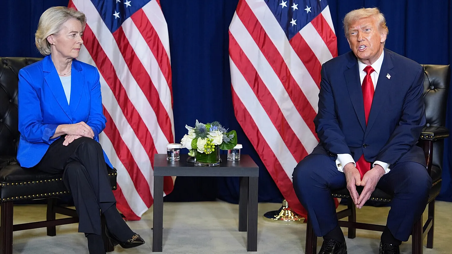 President Donald Trump meets with the President of the European Commission Ursula von der Leyen, during the United Nations General Assembly, Tuesday, Sept. 23, 2025,