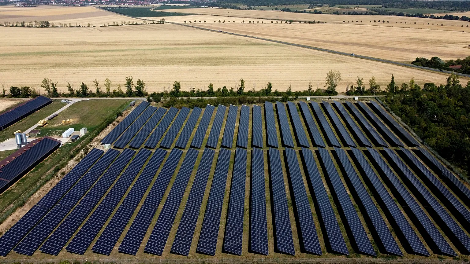 A solar farm is pictured near Halberstadt, Germany, Wednesday, July 20, 2022.
