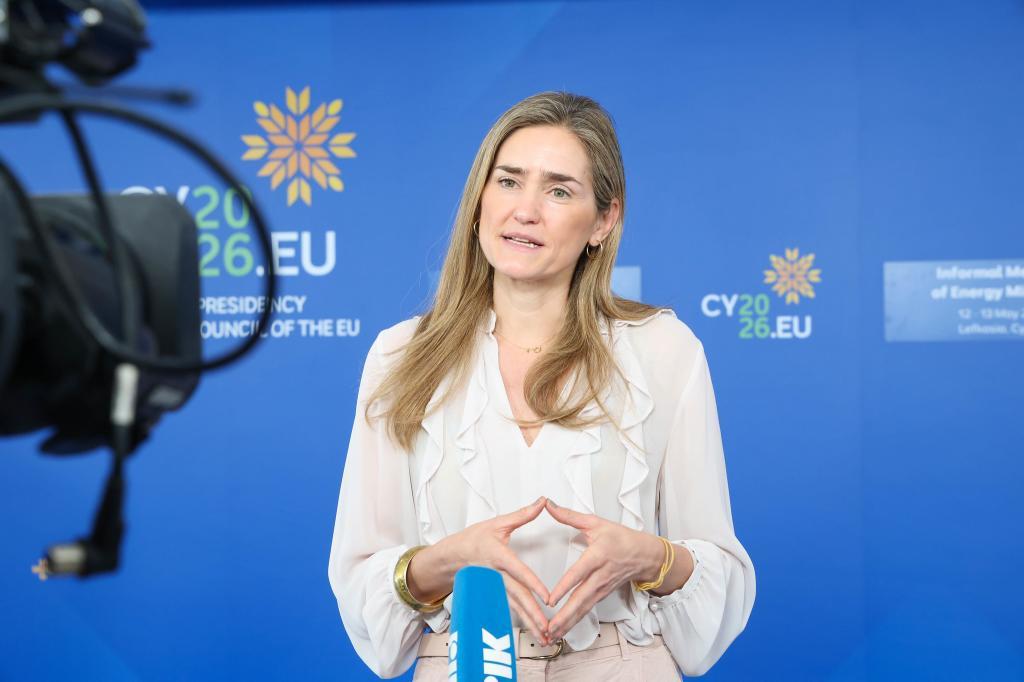 Sara Aagesen, vicepresidenta tercera y ministra española de Transición Ecológica, este miércoles, en Nicosia (Chipre).