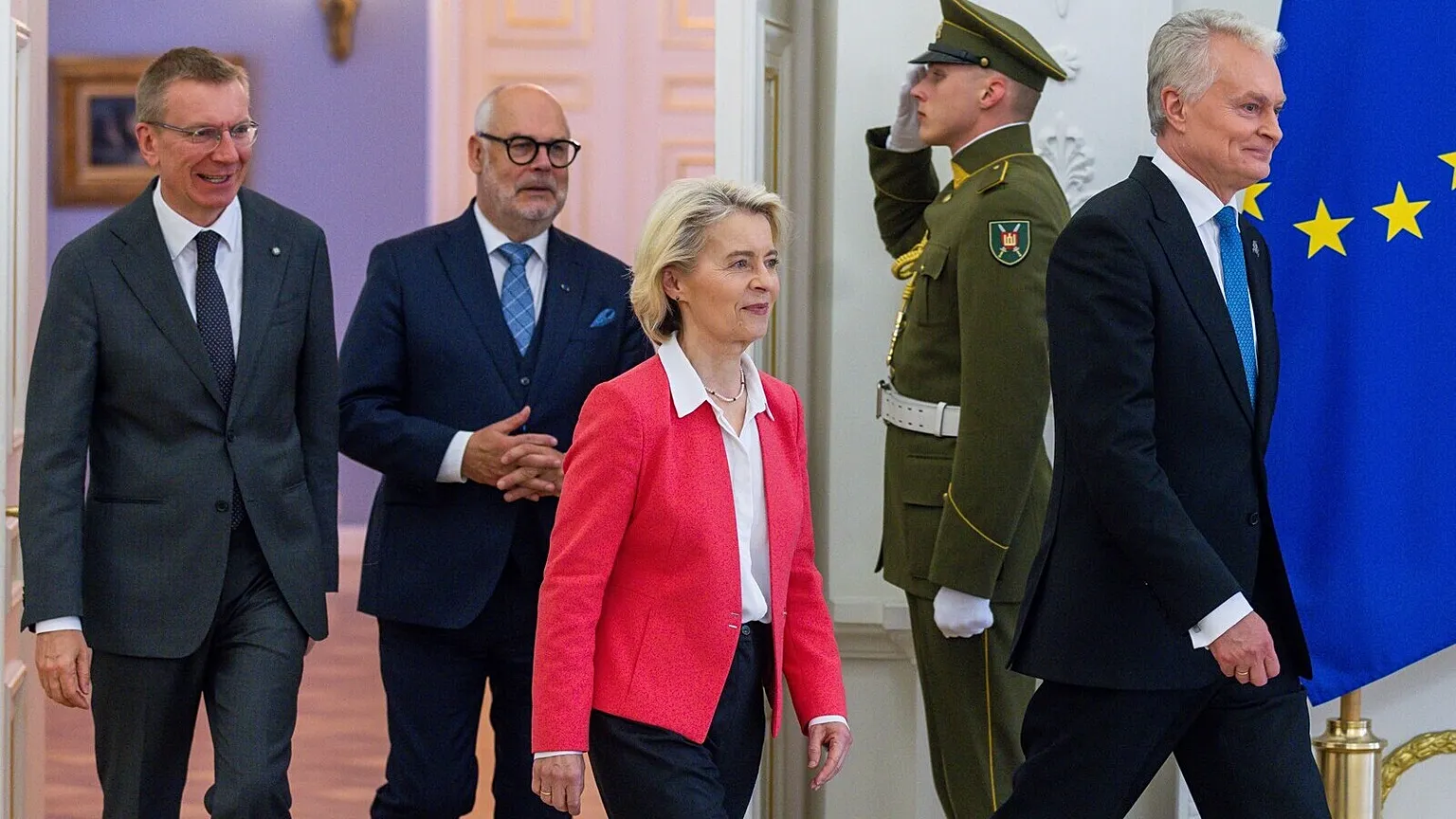 Latvian President Edgars Rinkevics, European Commission President Ursula von der Leyen, Estonian President Alar Karis, and Lithuanian President Gitanas Nauseda