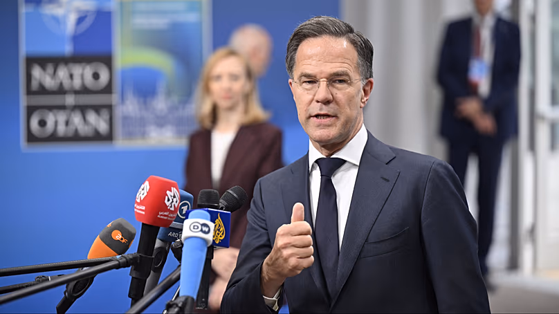 NATO Secretary General Mark Rutte at a press conference ahead of Friday’s meeting of NATO foreign ministers in Helsingborg, Sweden. 