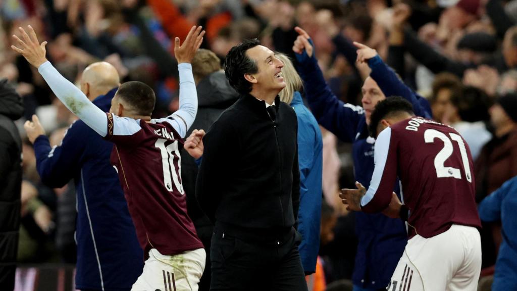 Unai Emery celebra la clasificación del Aston Villa a la final de la Europa League.
