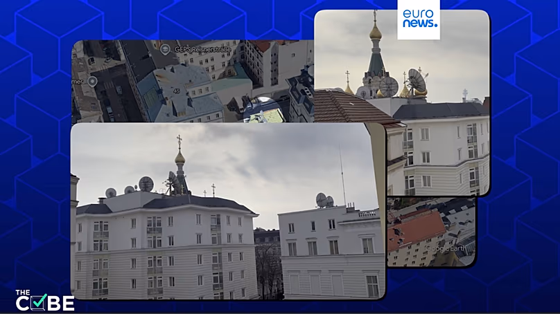 Satellite dishes on Russian diplomatic buildings in Vienna's 3rd district.