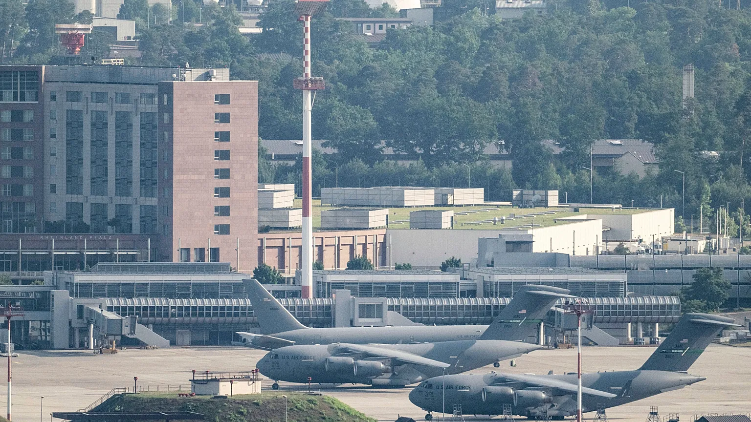 FILE - United States' Air Force transport aircrafts are seen on the tarmac at Ramstein U.S. air base, in Landstuhl, Germany, June 23, 2025.