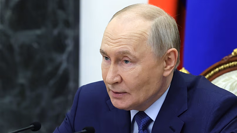 Russian President Vladimir Putin holds a meeting on economic issues at the Kremlin in Moscow. (Mikhail Metzel, Sputnik, Kremlin Pool Photo via AP)