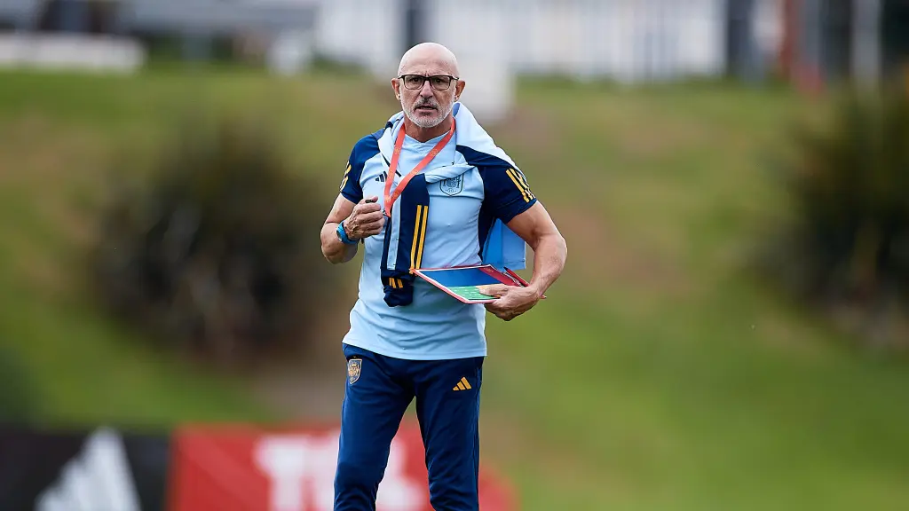 Luis de la Fuente, durante un entrenamiento de España.