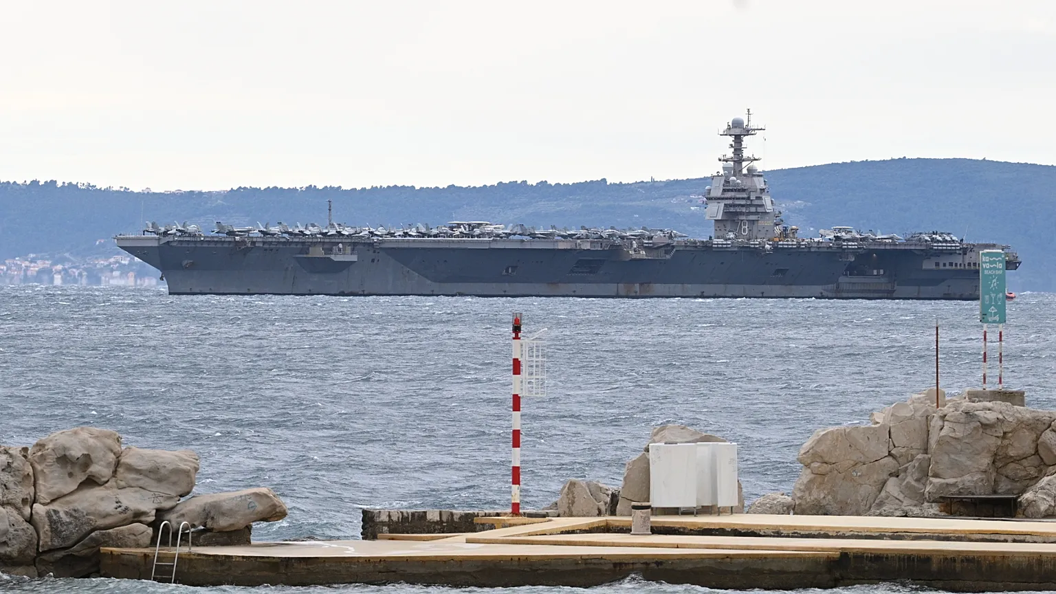 USS Gerald R. Ford arrives to the port of Split, Croatia, Saturday, March 28, 2026. 
