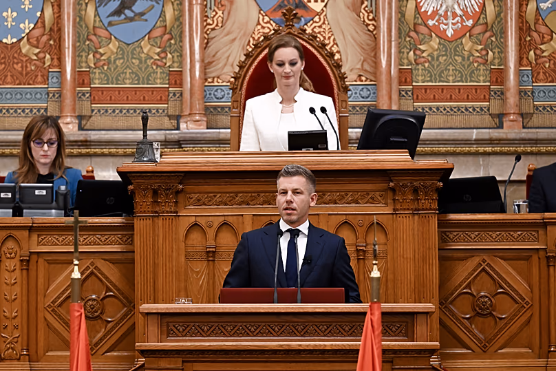 Prime Minister Péter Magyar delivers a speech at the inaugural sitting of the new National Assembly