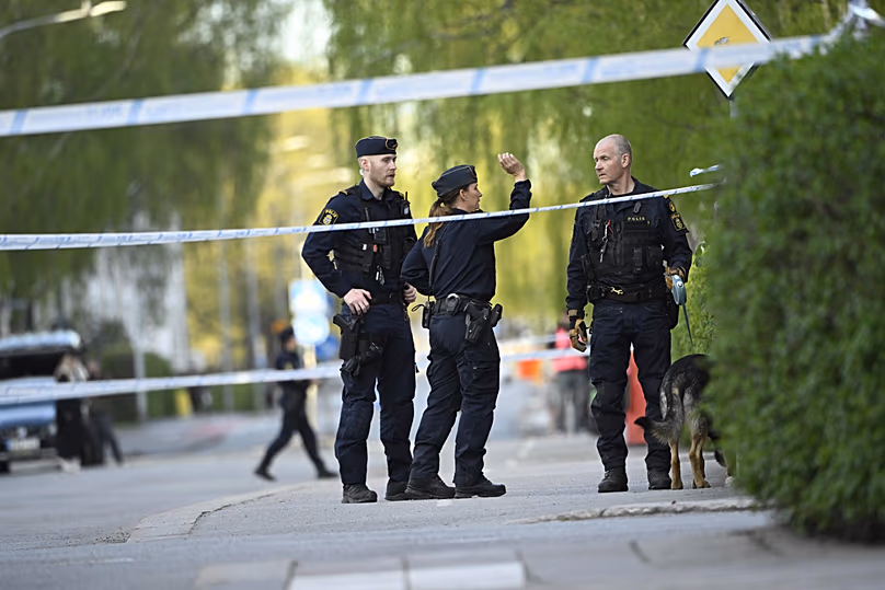 Swedish police at Vaksala Square in central Uppsala, 29 April, 2025