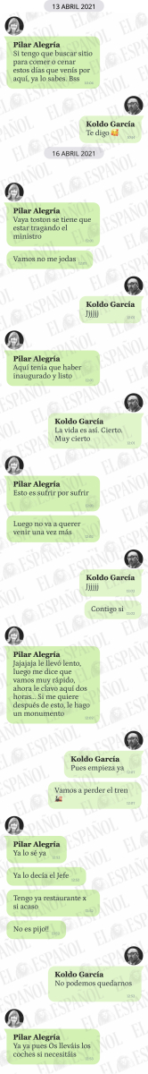 Conversación entre Pilar Alegría y Koldo García