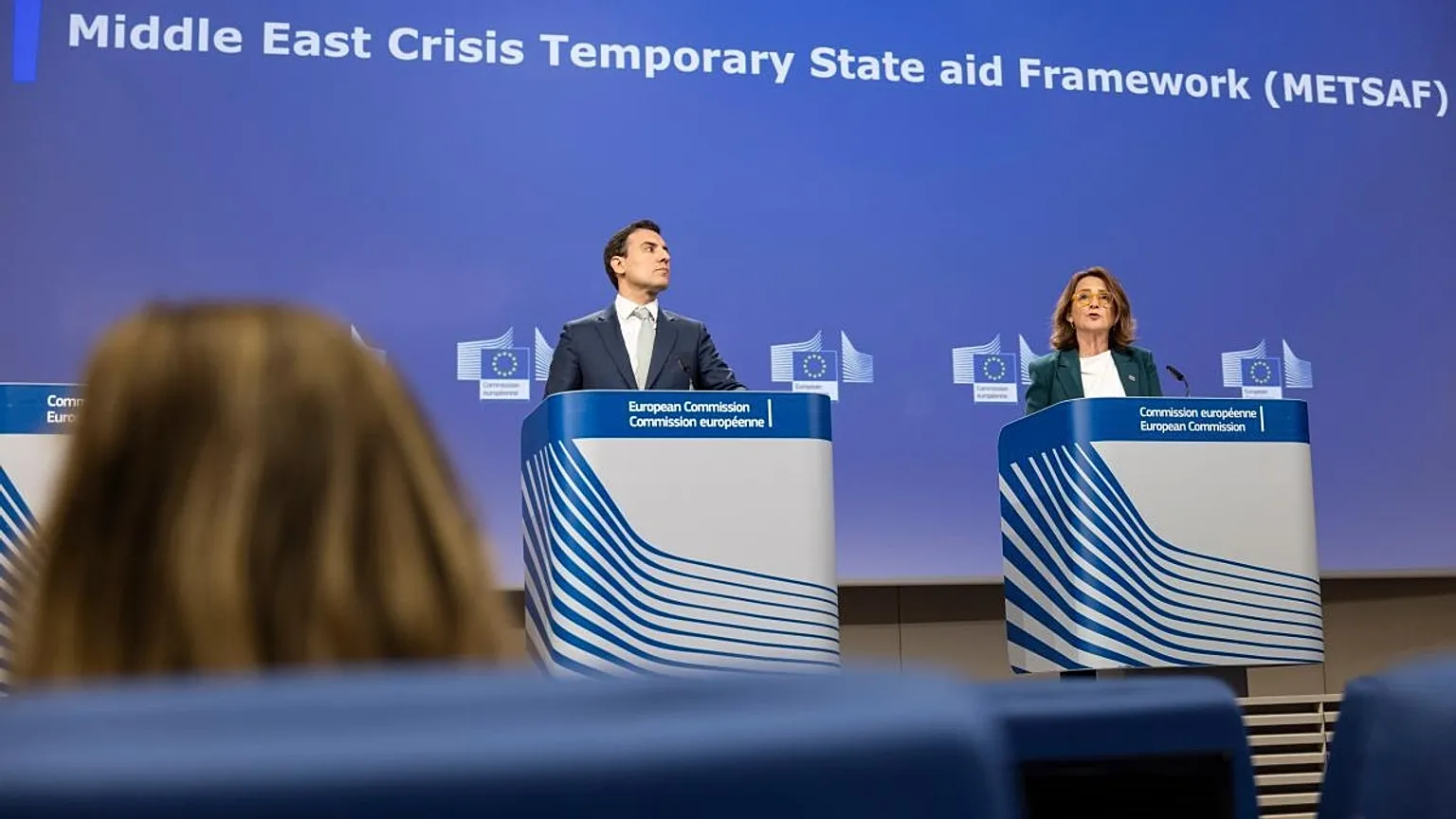 Teresa Ribera, Executive Vice-President of the European Commission for a Clean, Just and Competitive Transition, gives a press conference on the Temporary State Aid Framework.