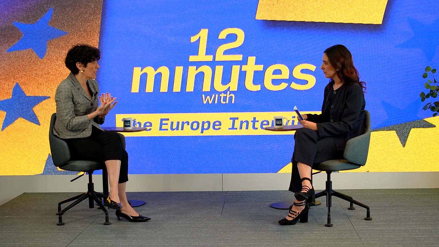 Spanish Minister for Migration Elma Saiz and Euronews reporter Amaia Echevarria