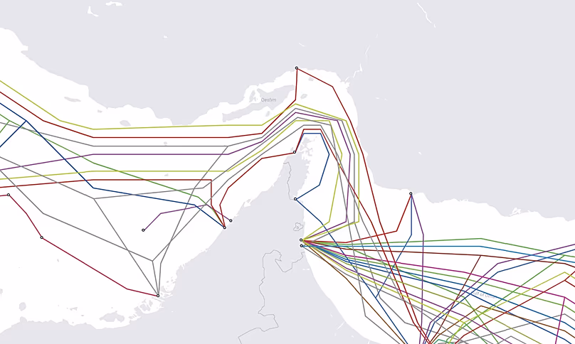 Submarine Cable Map detail of the Strait of Hormuz