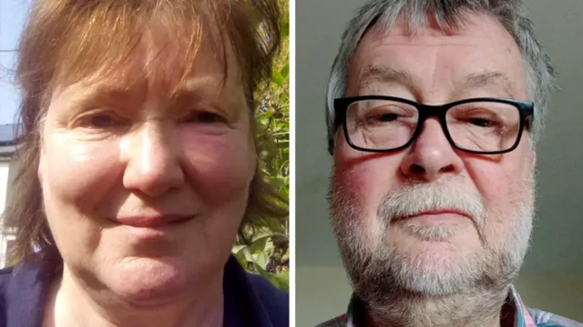 Lindsay Beaton, con una camisa azul, y Timothy Pye, con gafas de pasta negra, le dijeron a la BBC a quién habían votado y por qué