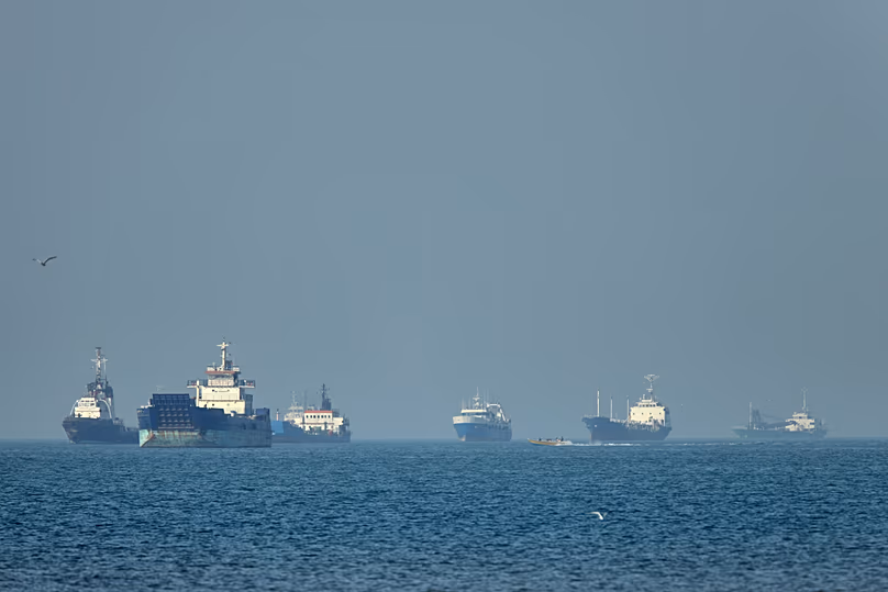 Cargo ships in the Strait of Hormuz off Bandar Abbas, 4 May, 2026