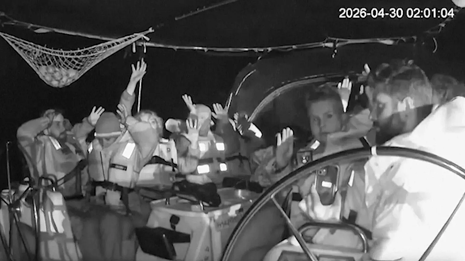 A screengrab from CCTV footage shows members on a flotilla boat as Israeli forces intercepted them near Crete, 30 April, 2026