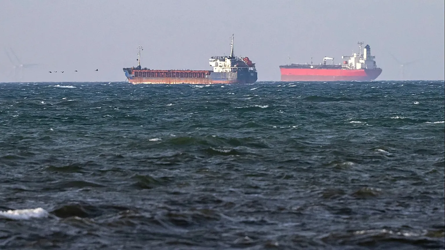 The Caffa, left, and Sea Owl I anchored side by side outside Trelleborg, 13 March, 2026