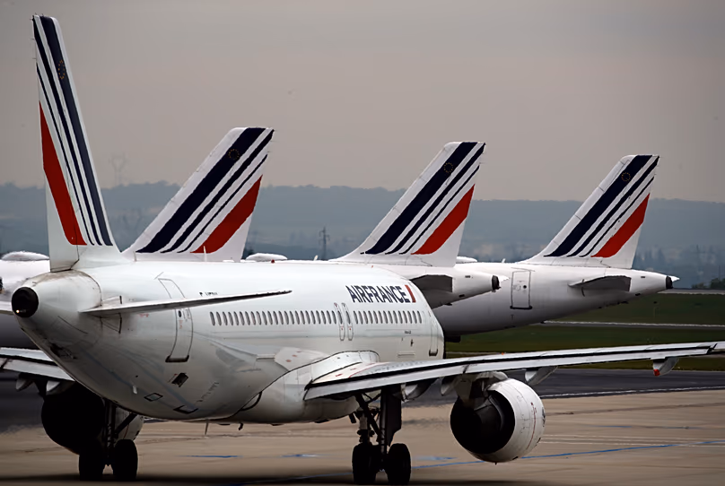 Air France planes are parked on the tarmac at Paris Charles de Gaulle airport near Paris, 17 May, 2019