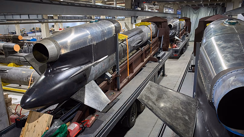 Flamingo missiles are seen at the secret Fire Point factory in Ukraine on Monday, 18 August 2025