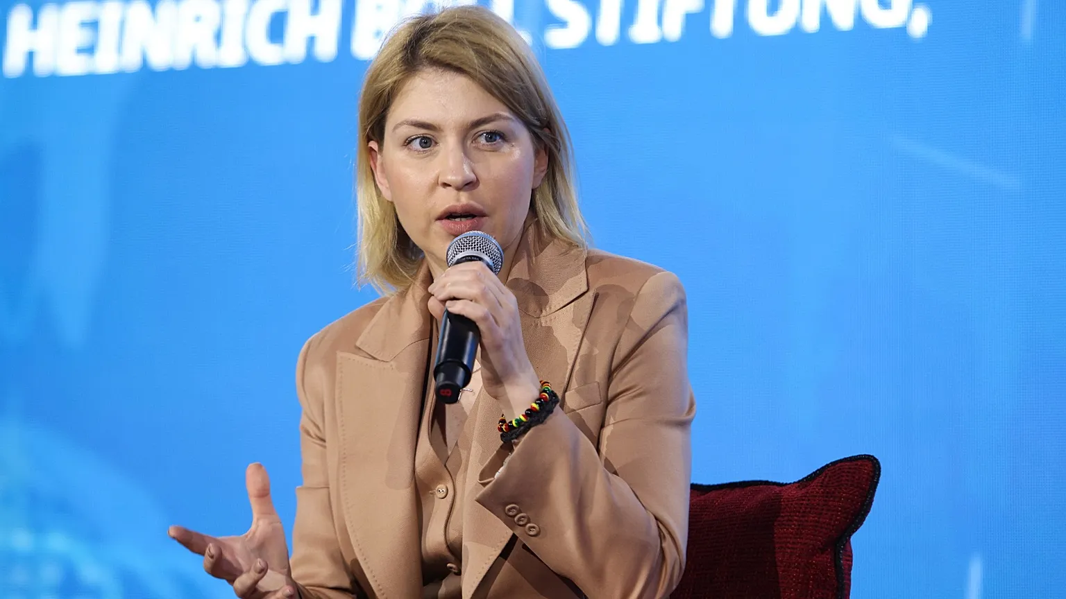 FILE: Ukrainian Deputy PM for European and Euro-Atlantic Integration Olha Stefanishyna participates in a panel discussion at the Warsaw Security Forum, 4 October 2022