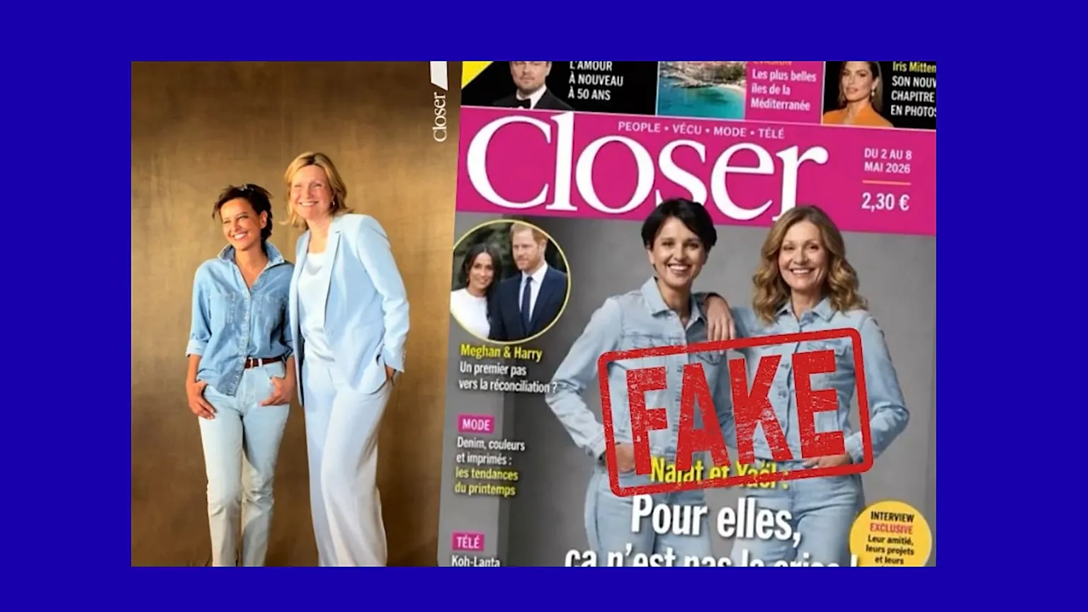 Collage of real image from Closer photoshoot and fake image