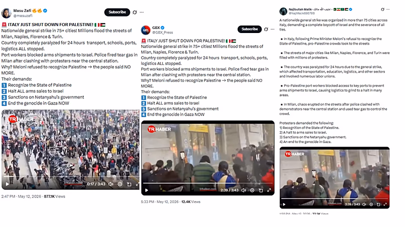 Clips showing clashes between police and protesters in Milan are outdated. 
